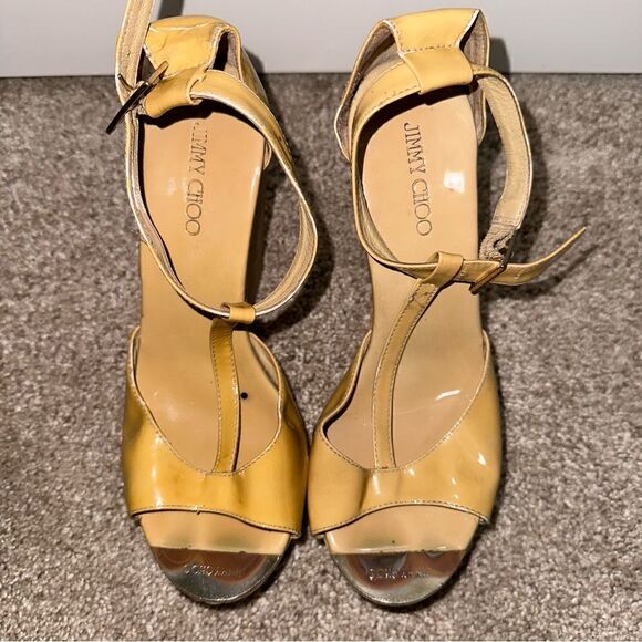 Jimmy Choo Pela Patent Cork Wedges in Nude/Tan Size EU 37 - Picture 6 of 11